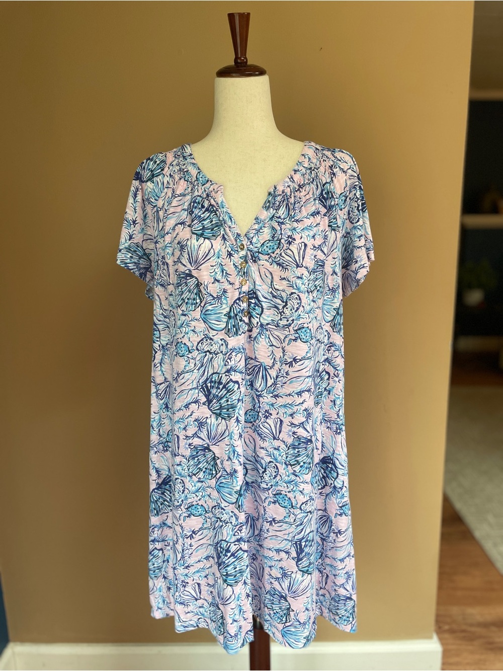 Lilly Pulitzer Essie Dress Short Sleeves Size XL Casual Cotton Modal Preppy #